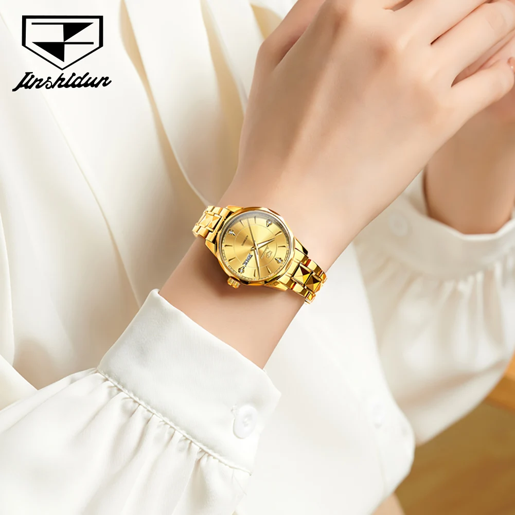 JSDUN Elegant Women's Watches Auto Calendar Week Tungsten steel Sapphire Mirror Automatic Mechanical Watch for Ladies Luxury