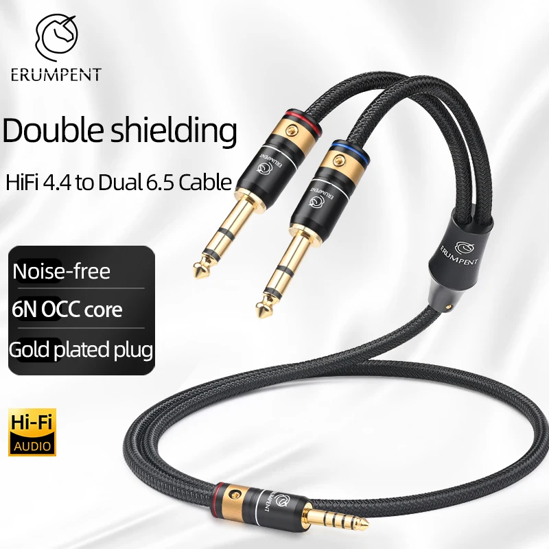 6N OCC HiFi 4.4mm to Dual 6.5mm Audio Cable Gold Plated Plug Balanced 4.4 Jack to Dual 6.5 TRS Audio Signal Amplifie Cable