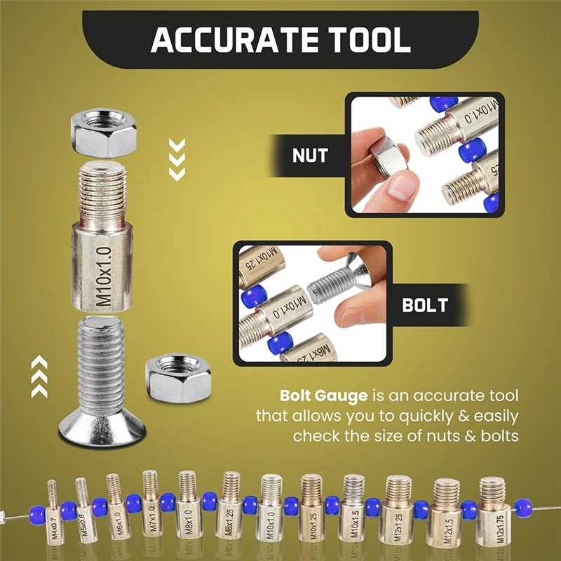 ABMR-Thread Pitch Gauge Nut And Bolt Thread Checker- 26 Male/Female Thread Identifier Gauges