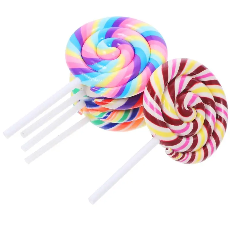 5PCS Clay Lollipops Craft Large Lollipop Props Simulation Lollipop Suckers Party Favors Colorful Lollipop Charm