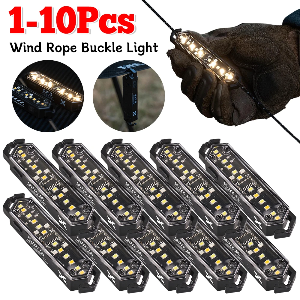 1-10PCS Wind Rope Warning Light Camping Tent Atmosphere Light Magnetic Waterproof Tent String Lamps For Outdoor Camping Picnic