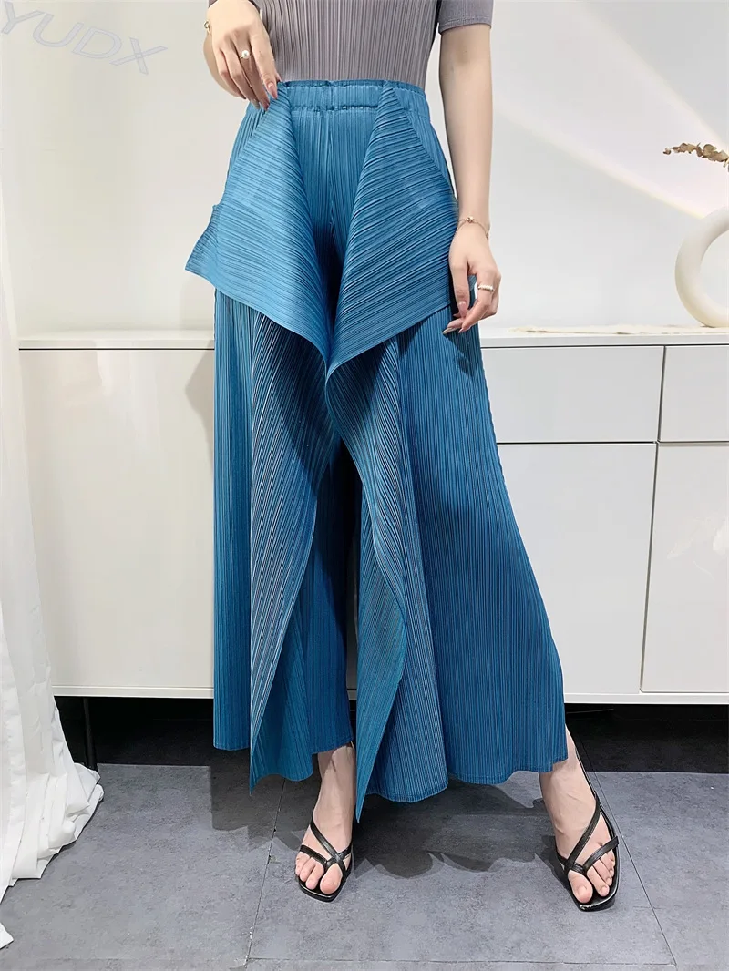 Miyake Pleated Pants Women\'s Wide Leg Pants Loose Design Fashion Niche Irregular Comfortable Casual 2025 Summer New Trousers