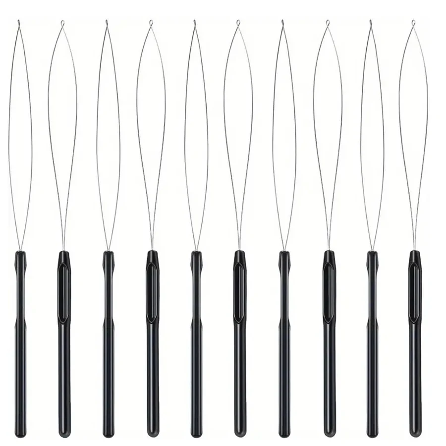 

5/10/20 шт. набор инструментов для наращивания волос, черные иглы из нержавеющей стали и красочные пластиковые ручки для бисера и плетения