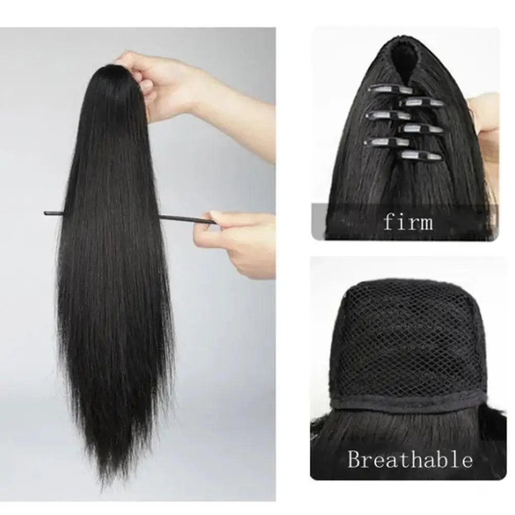 Long Straight Ponytail Wig 45cm/55cm Strap Style High Ponytail Long Straight Hair Black Brown Hair Extended Ponytail