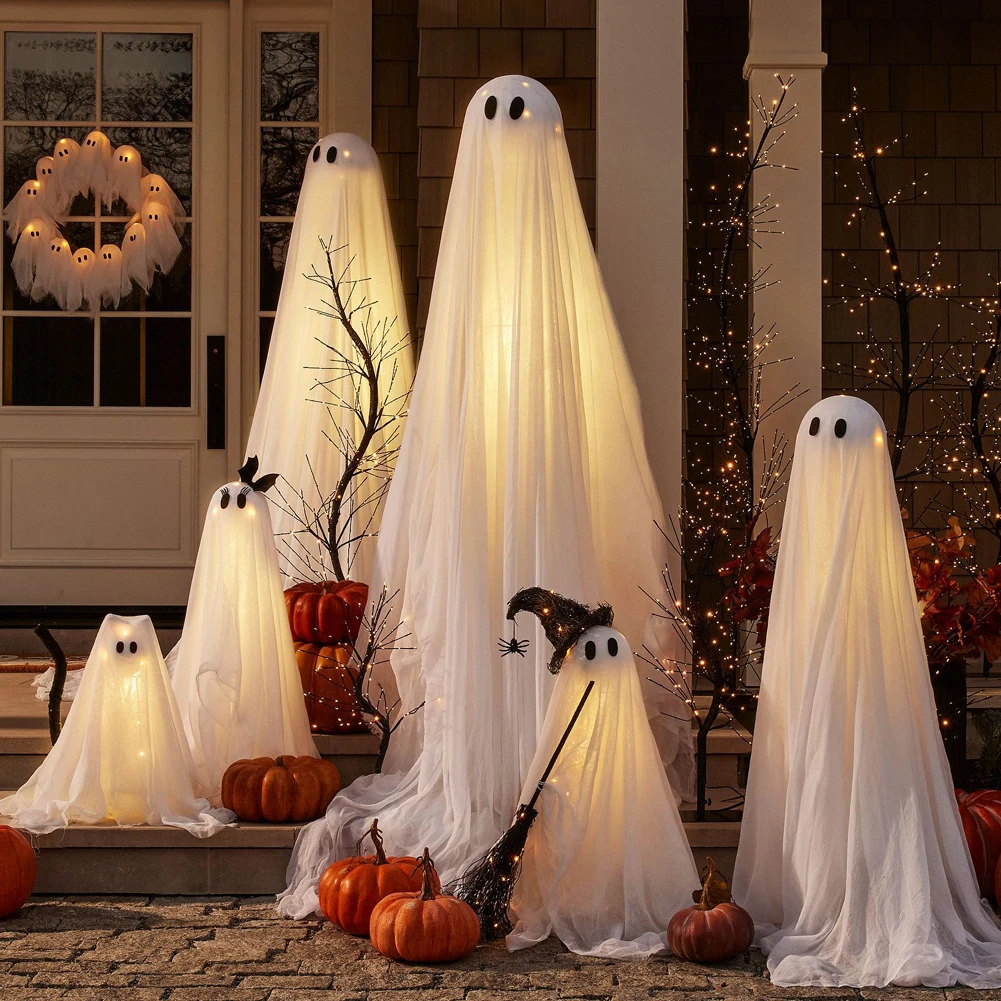 Glowing Halloween Ghost Wreath Weird Decoration for Halloween