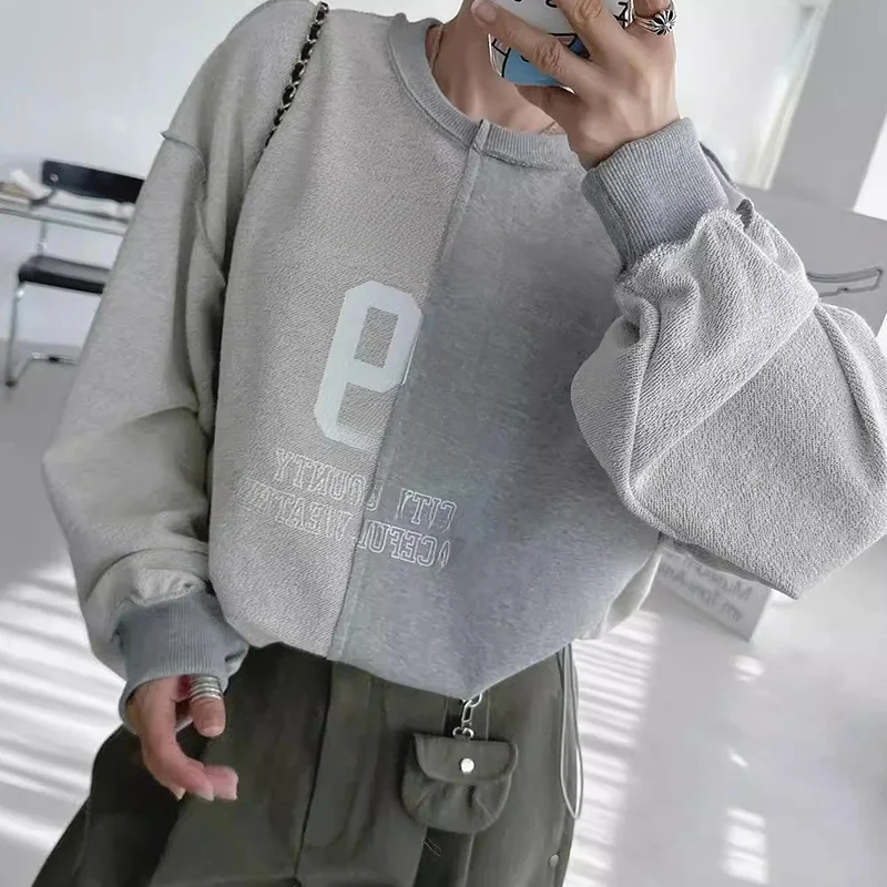 

Chic round Ne Long Sve Letter Print Sweatirt Women's Loose Fit Dstring Design Versatile Autumn Anti-Aging Faion