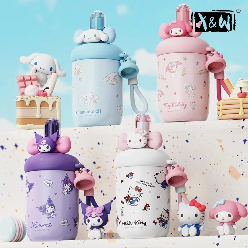 X&W 560ML Sanrio Series Ice King Cup 316 Stainless Steel Straw Thermos with Carrying Rope Waterbottle Office and School Use