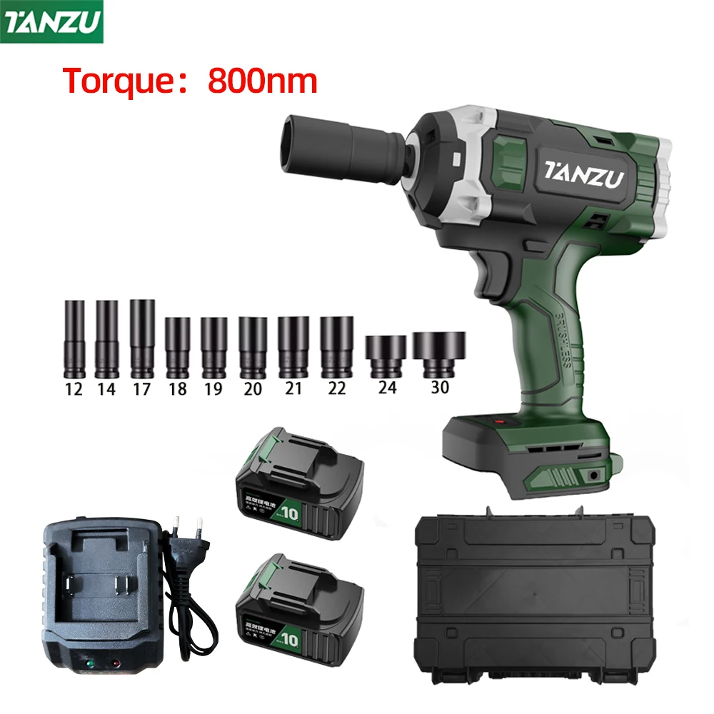 True 800N.m Cordless Electric Impact Wrench Brushless Motor With 21V Battery Charger For Dismantling Scaffolding Car Tire Tanzu