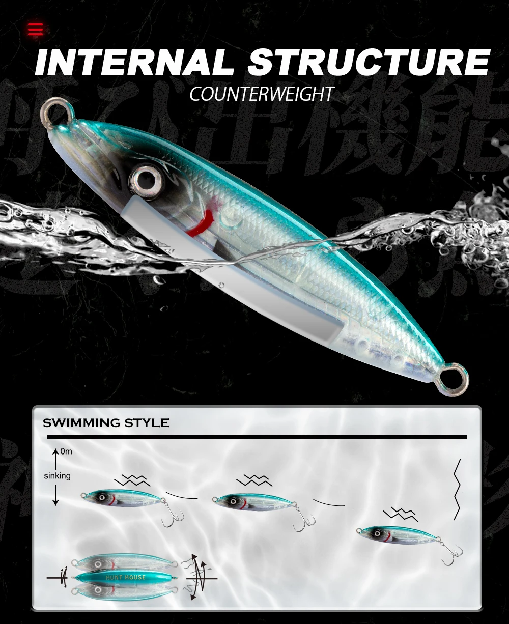 Hunthouse Wobly Bleistift-Angelköder, Salzwasser, sinkend, langsam, Wobbler, harter Köder, Trolling, 62 mm, 16,8 g, für Forellen-Seebarsch-Gerät LW540 – Detail 3