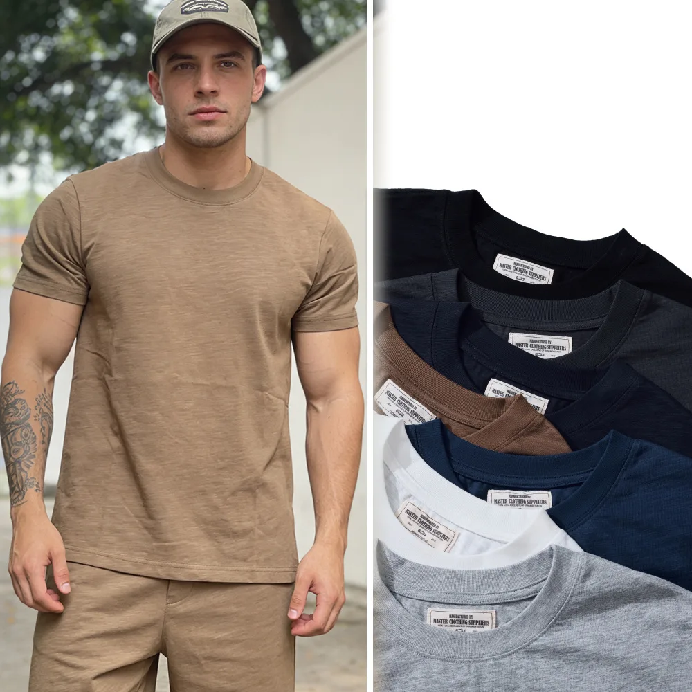 255G/M² 100% Cotton Heavyweight Thick Short-sleeved Simple Casual Loose T-shirt for Men Summer Fashion Solid Color Basic TEE