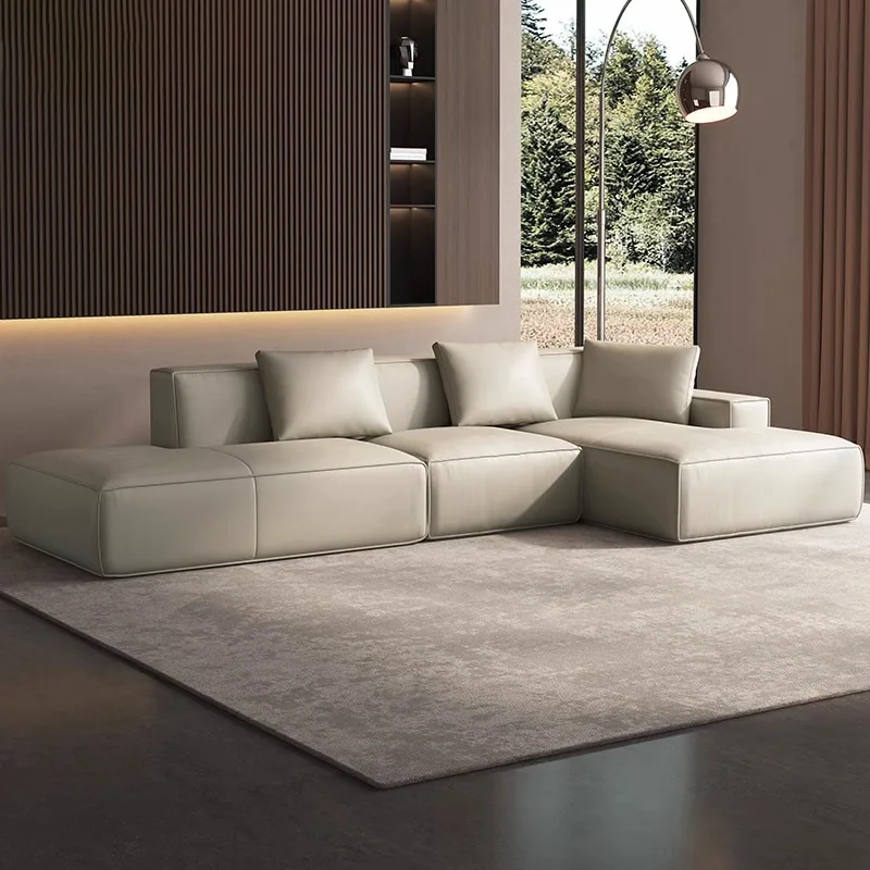 

Customizable Italian minimalist tofu cubes first layer cowhide living room straight row princess sofa