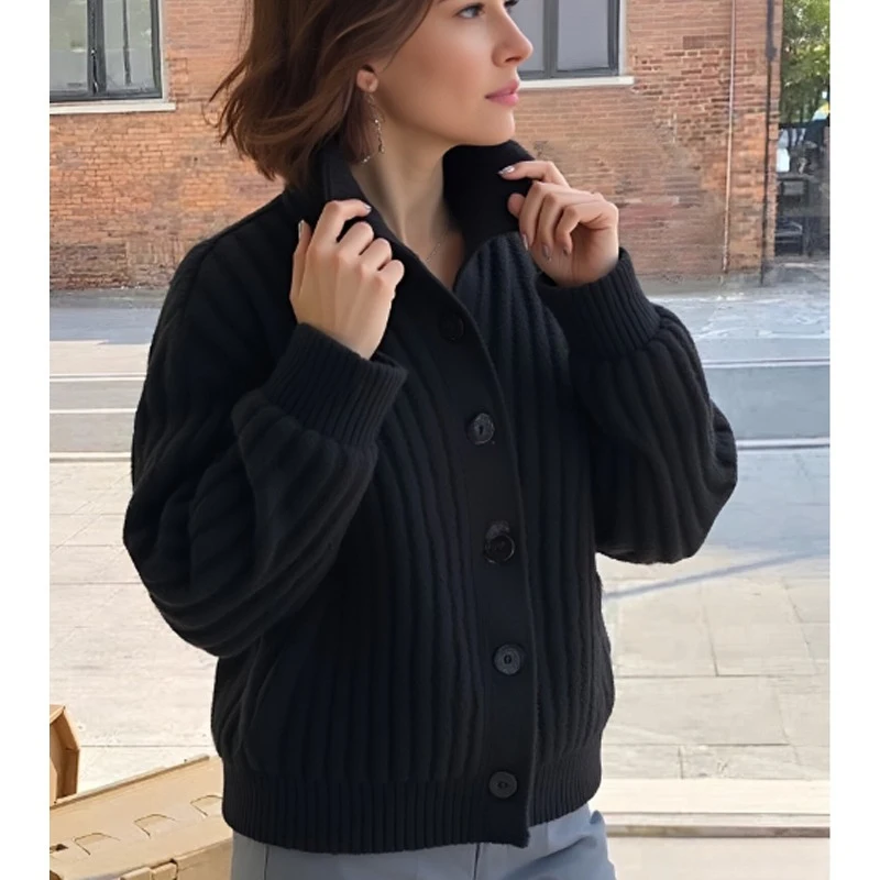 

Winter Turtleneck Loose Cardigan Warm Thick Knitted Jackets Casual Solid Long Sleeve Sweater Korean Style Women Clothing