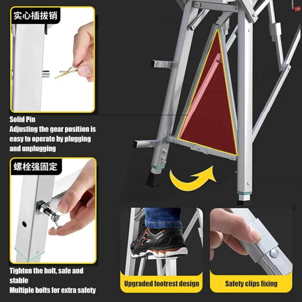 Folding Scaffolding, Adjustable Lift Height Work Platform Scaffold Portable Work Platform Ladder for Painting Patching Drywall