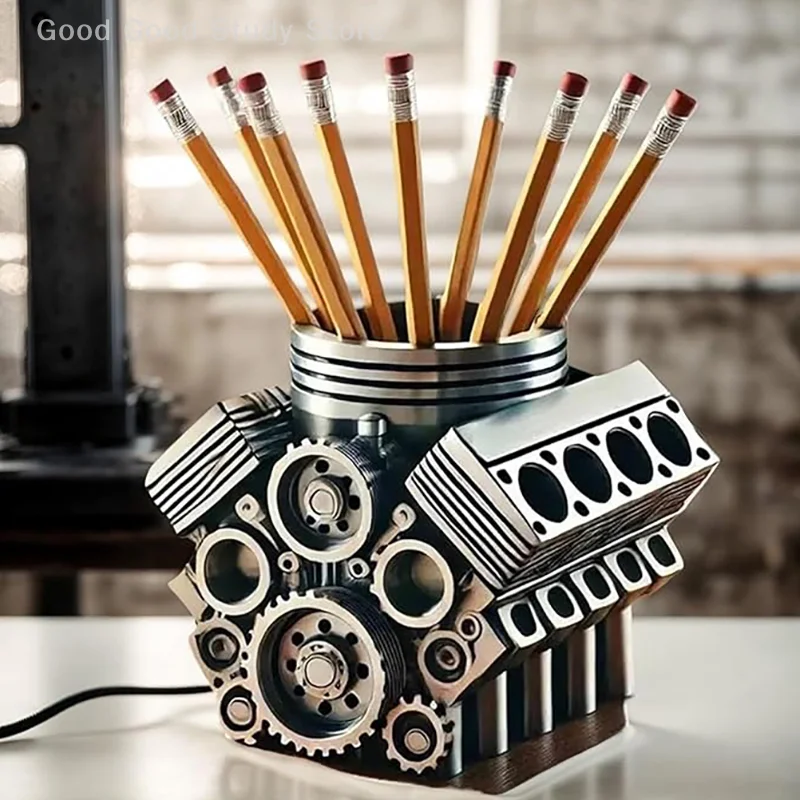 Pen Holder With Engine, Engine Pen Holder, Engine Block Desktop Organizer, Desktop Decor Gift For Car Enthusiasts