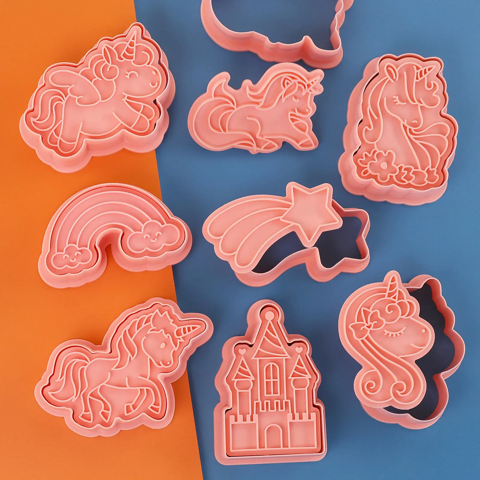 8 قطع من قواطع كوكي الحيوانات ثلاثية الأبعاد منقوشة على شكل وحيد القرن للخبز أدوات الخبز ذاتية الصنع (8-يونيكورن ب)