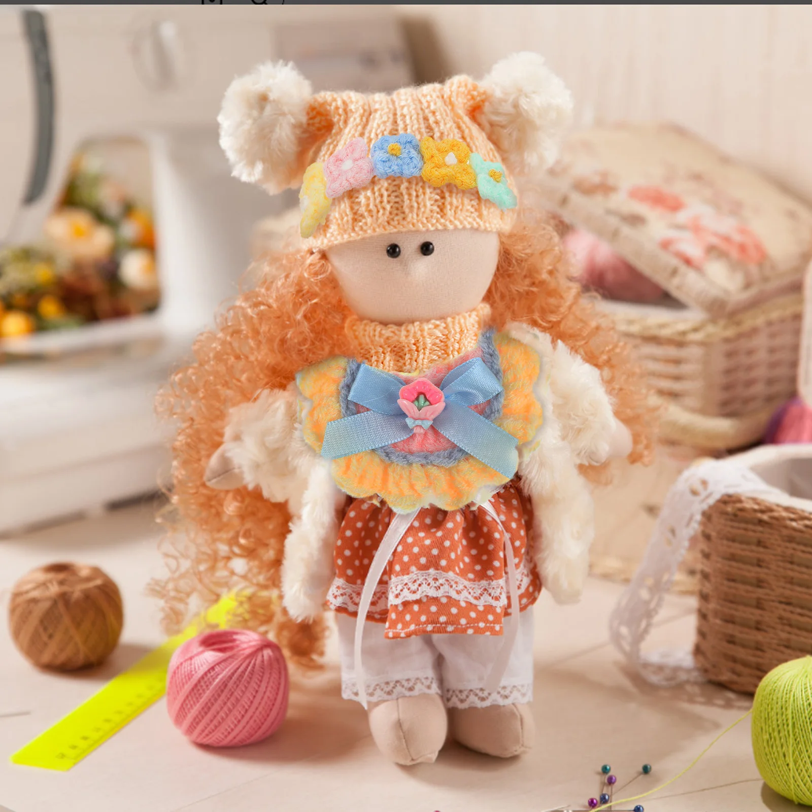 

1Set Clothes Accessories Knitted Floral Headband Bandana Bib for 17cm Photo Prop Outfits Baby Clothing