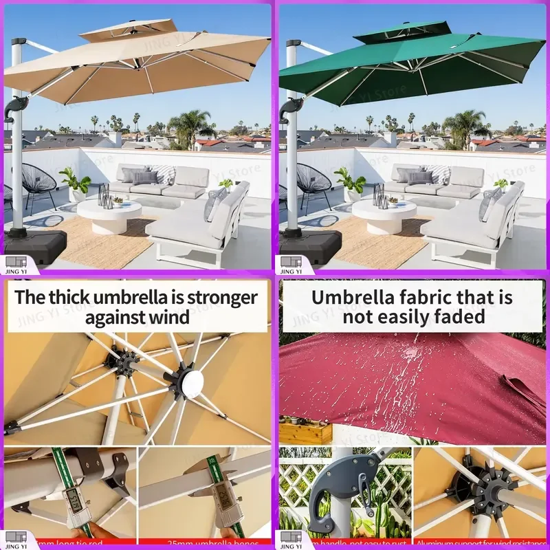 Hot Selling Outdoor Sunshade Umbrella Garden Courtyard Patio Umbrella LED Roman Umbrella Commercial Grade UV Resistant