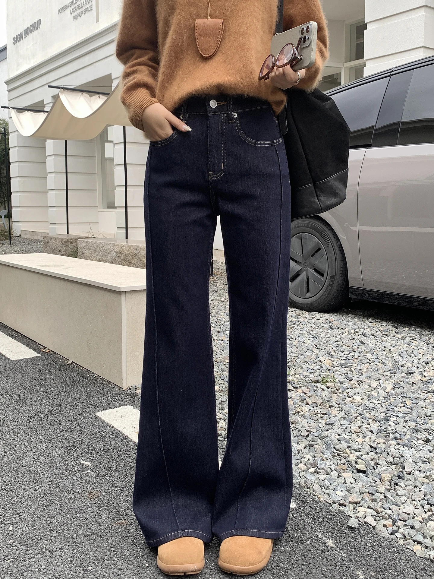 

Джинсы Deep Blue Fce Lined Bell Bot с подкладкой, женские, осенне-зимние, утягивающие, широкие брюки, джинсы с высокой талией, эластичные