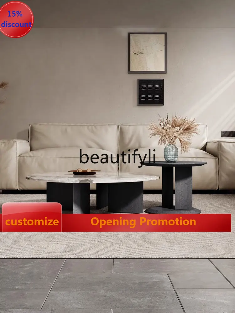 

Italian minimalist marble, living room, wabi-sabi small apartment, high-end sense size round coffee table combination G1218