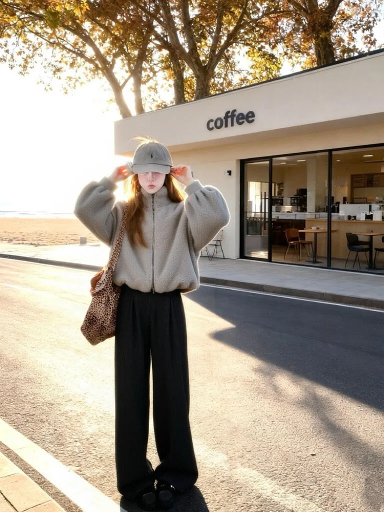 Loose Fit Lange Sve Stand Kraag Bont Jaet Dames Herfst Winter Warme Zachte Bovenkleding Koreaanse Sle Lazy Faion