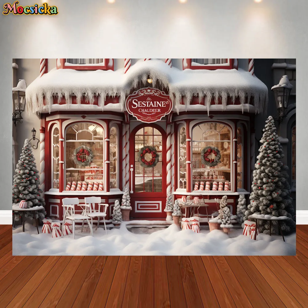 

Mocsicka Candy Store Backdrops Christmas Kids Portrait Props Child Baby Photocall Photostudio Xmas Snowy Street Background