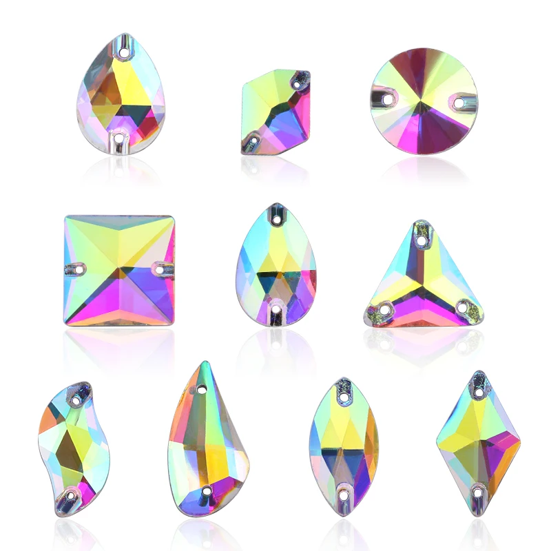 Crystal AB Ordinary Crystal Glass Sewing Rhinestones Sew On Flatback Rhinestone Wedding Dress Accessories DIY Garment Making