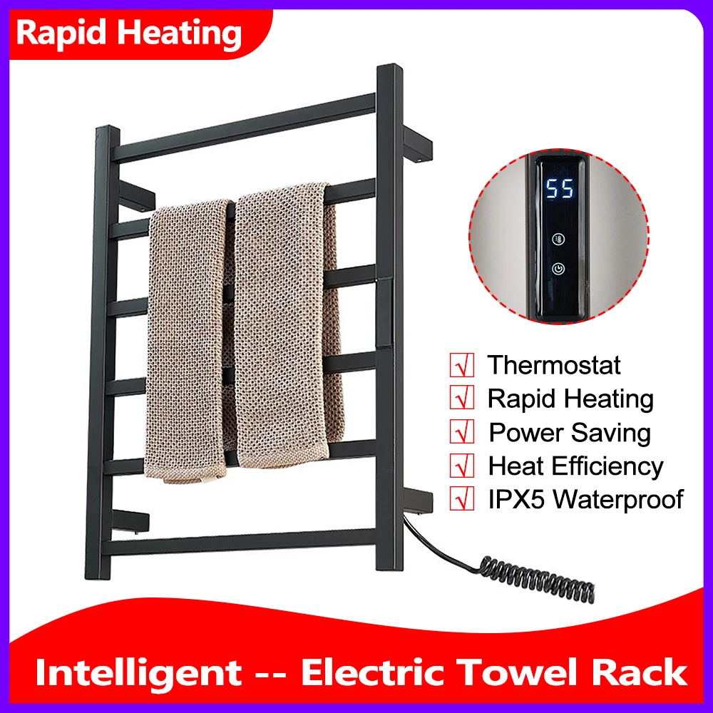 

Electric Heated Towel Rail Temperature & Time Control Intelligent Towel Rack Hotel Homestay Heated Towel Rail Towel Dryer