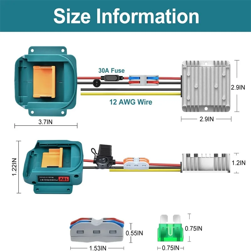 DC 18V to DC 12V Step Down Converter Adapter for Makita 18V Li-ion Battery 15A 180W DIY Automatic Buck Boost Voltage Regulator image 2