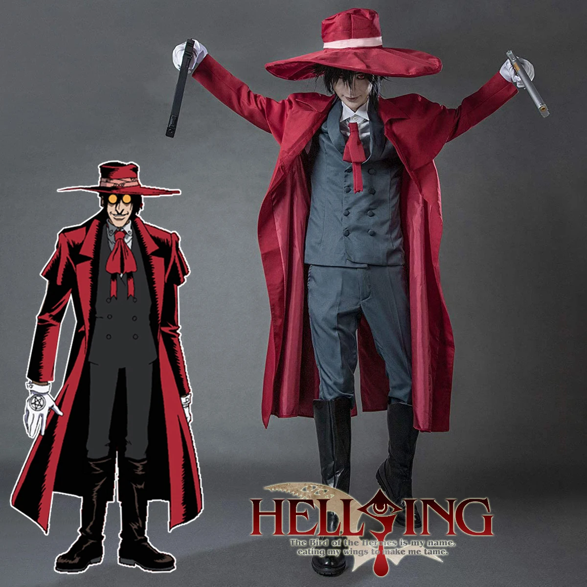 Alucard Cosplay Costumes Glasses Wig Anime Hellsing Vampire Role Play Uniform Halloween Carnival Party Suit For Men