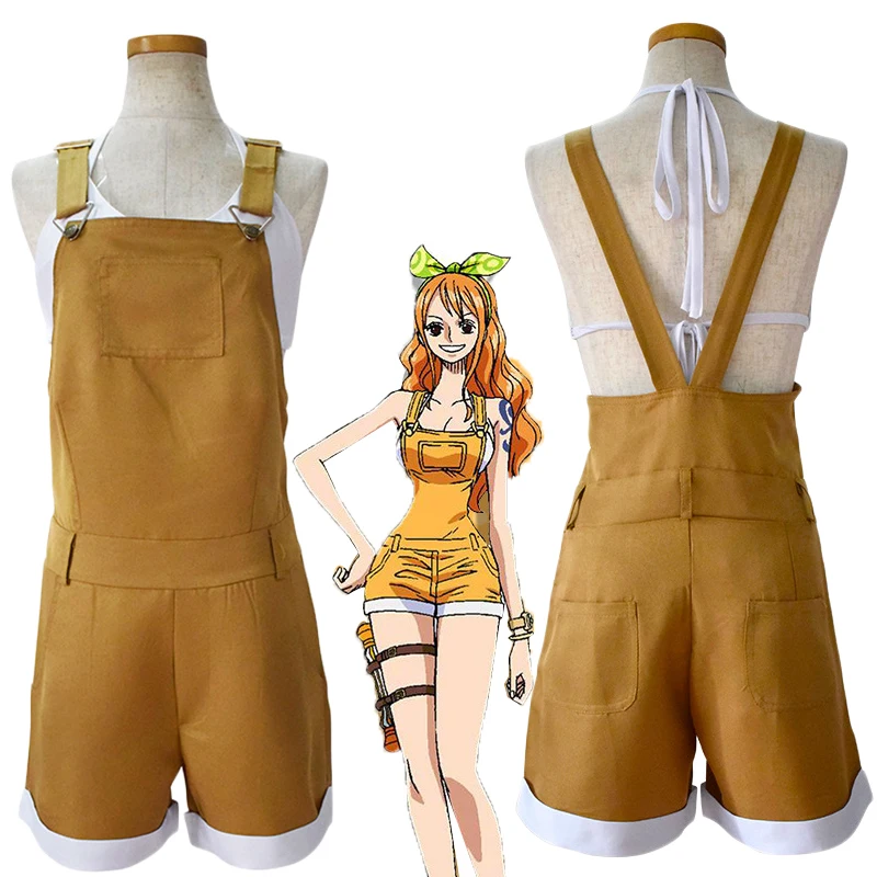 XS-3XL Anime Cosplay Nami Suspender Pant Tops Belt Outfits Women  Halloween Christmas Party Uniform Role Play