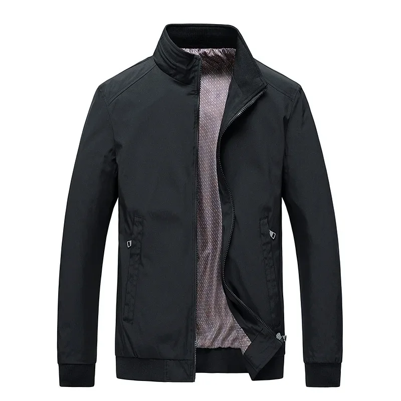 

Spring 2023 New Mid Aged and Elderly Men's Casual Thin Coat Short Standing Collar Large Solid Color Jacket