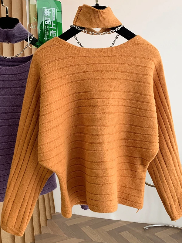 سترة نسائية فضفاضة محبوكة من Batwing Sve سترة فرنسية Sle كاجوال فضفاضة مناسبة للفتيات المراهقات موسم الربيع