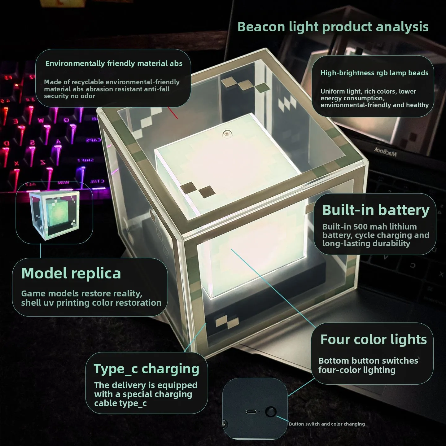 أربعة ألوان تغيير ضوء منارة مصباح قابلة للشحن مصباح الزخرفية متوهجة لعبة ملحق سطح المكتب زخرفة هدية ضوء الليل