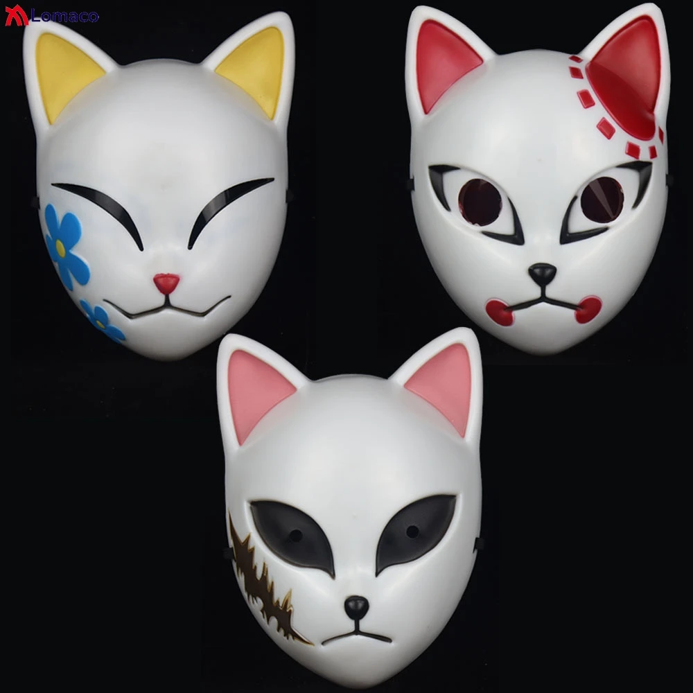 Máscara de zorro demonio de Anime japonés, Cosplay Sabito Makomo Tanjiro, máscaras de animales de plástico, accesorios de disfraz de fiesta de Halloween de lujo