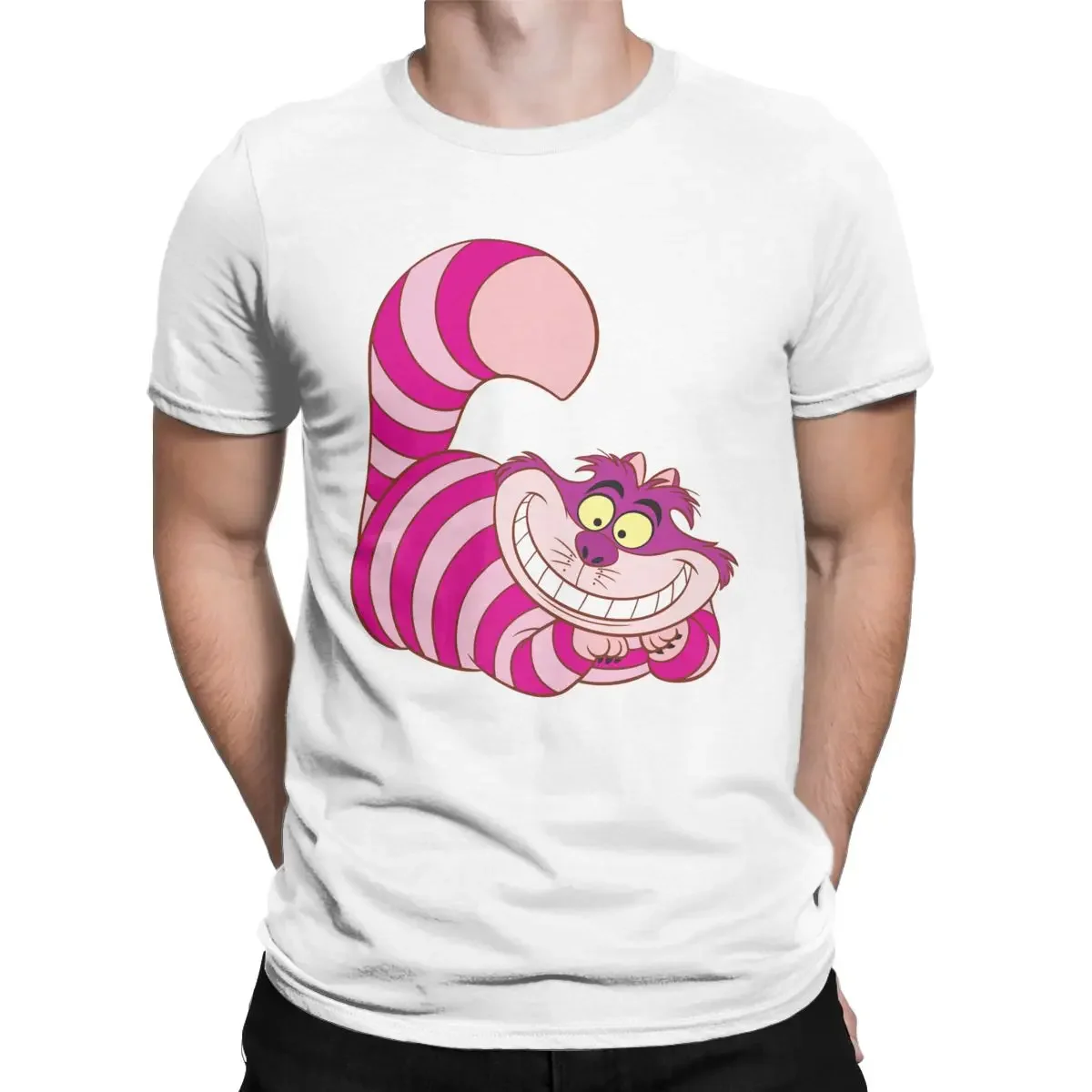 Disney Alice In Wonderland Cheshire Cat Smiling T-Shirt for Men Funny 100% Cotton Tees Short Sleeve T Shirts Printed Clothing