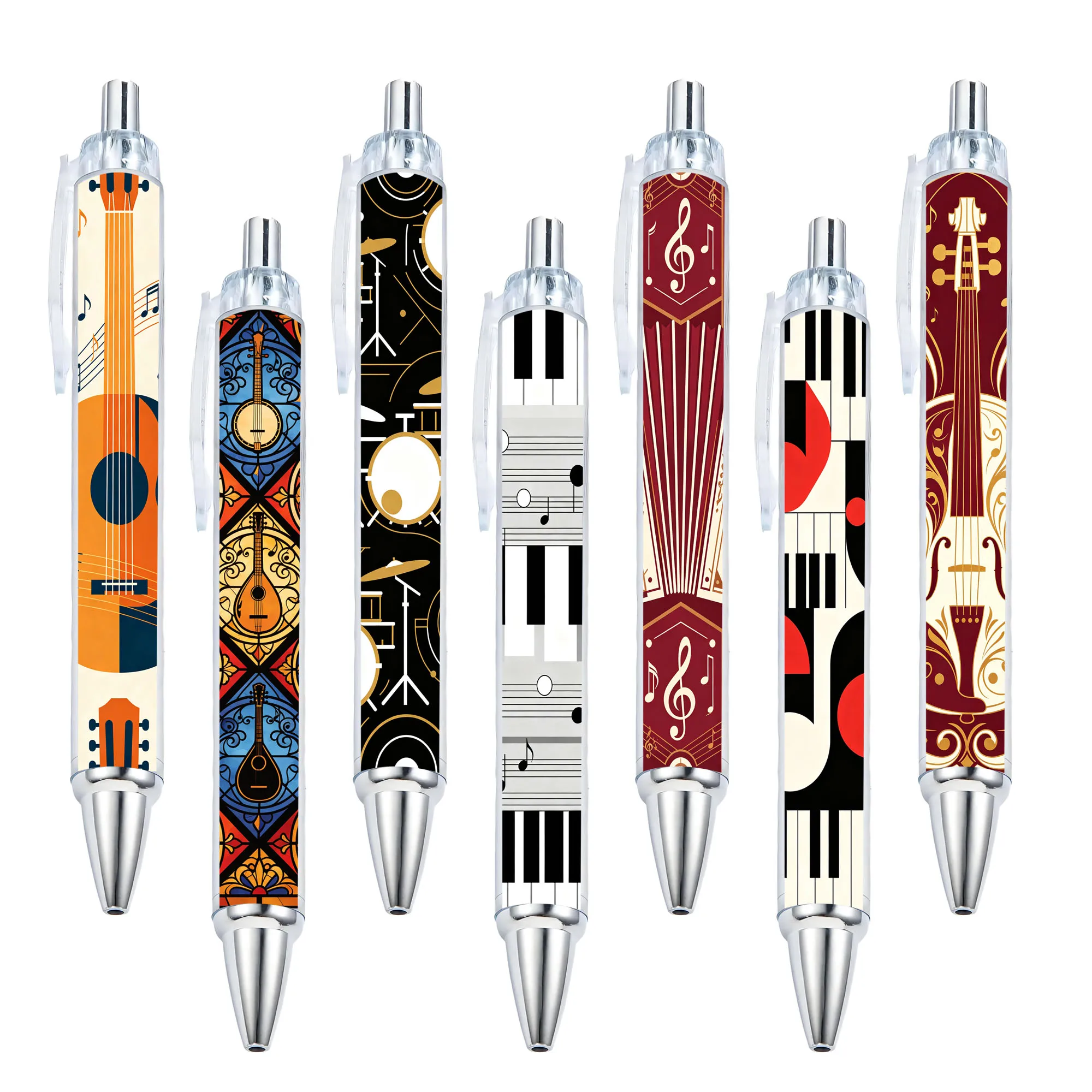 

7pcs Instrument Theme Press Ballpoint Pen Pattern Randomly Starting School Season Students Daily Writing Ballpoint Pen