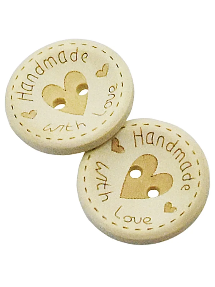 Handmade Round Laser Wood Button Natural Color Sewing Accessories Love Heart Clothes Suit Decor Wooden Buttons 2 Holes 15mm-30mm