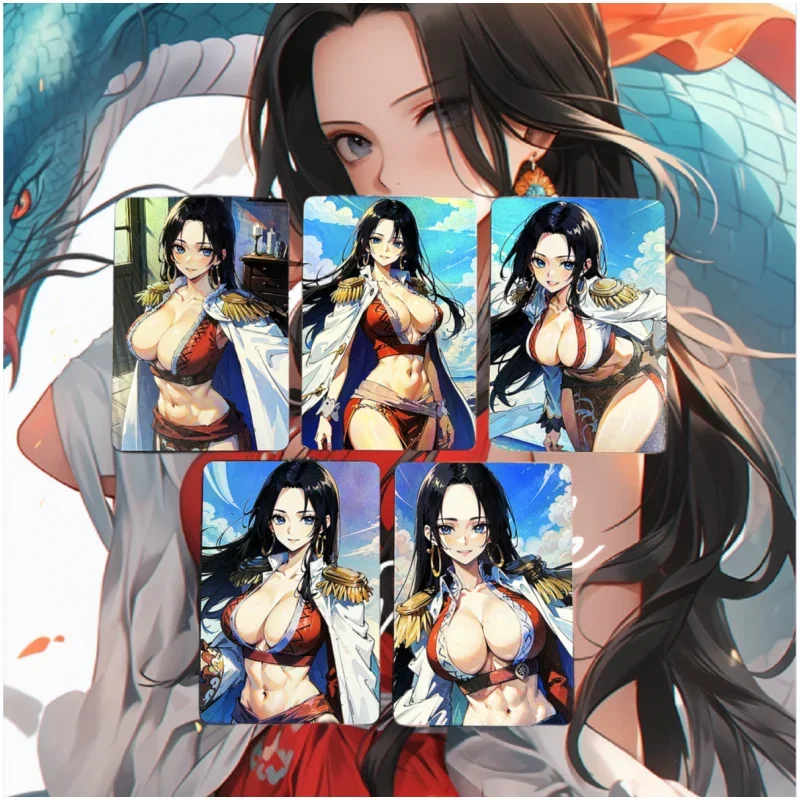 

5Pcs/Set ONE PIECE Anime Sexy Girl Cards Boa Hancock ACG Self Made Manga Collection Refractive Colorful Flash Cards DIY Toy Gift