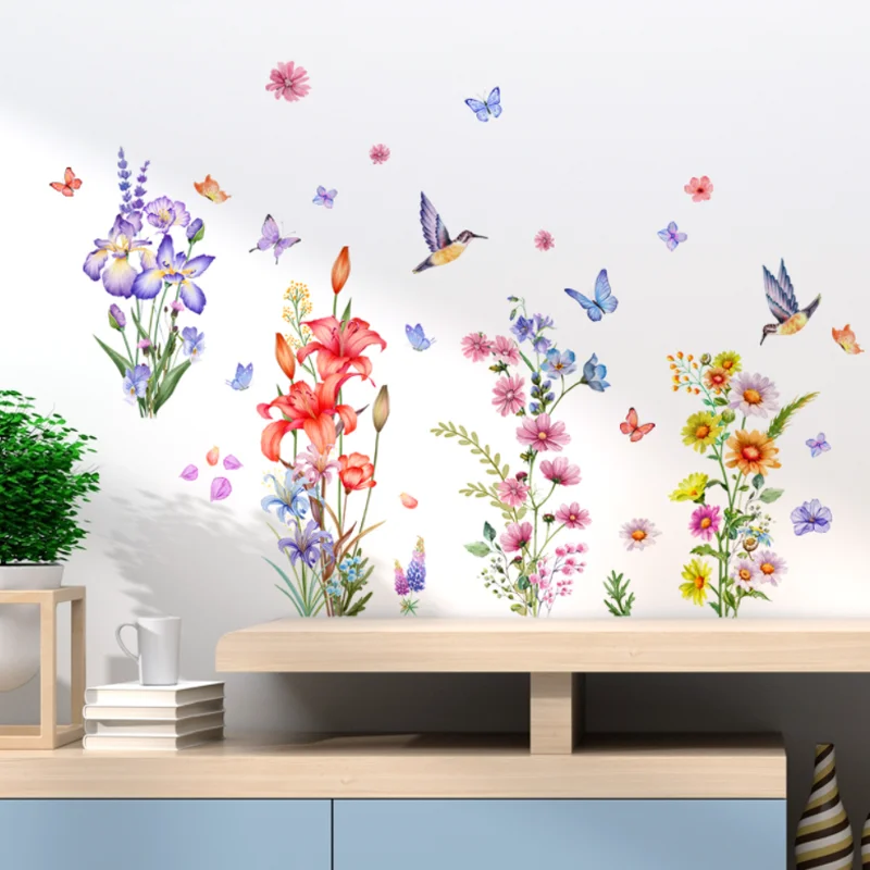 Plant Flower Butterfly Wall Sticker Children Bedroom Background Decoration Kindergarten Classroom Sticker Waterproof Antifouling