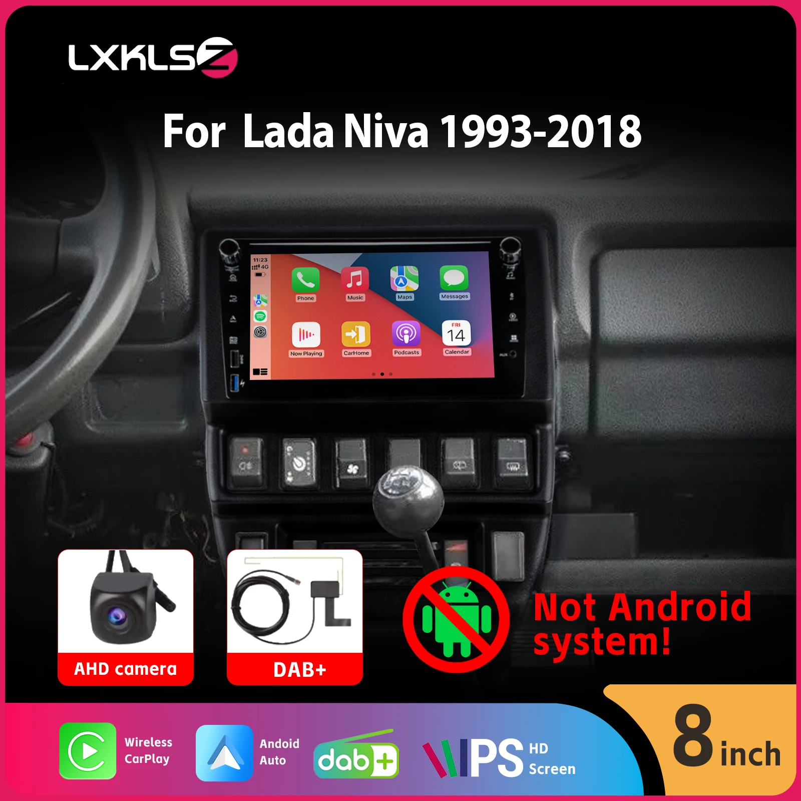 

8" IPS Touch Screen Car Radio with Wireless Carplay Android Auto AHD Rear View Camera BT DSP SWC DAB+ for Lada Niva 1993-2018