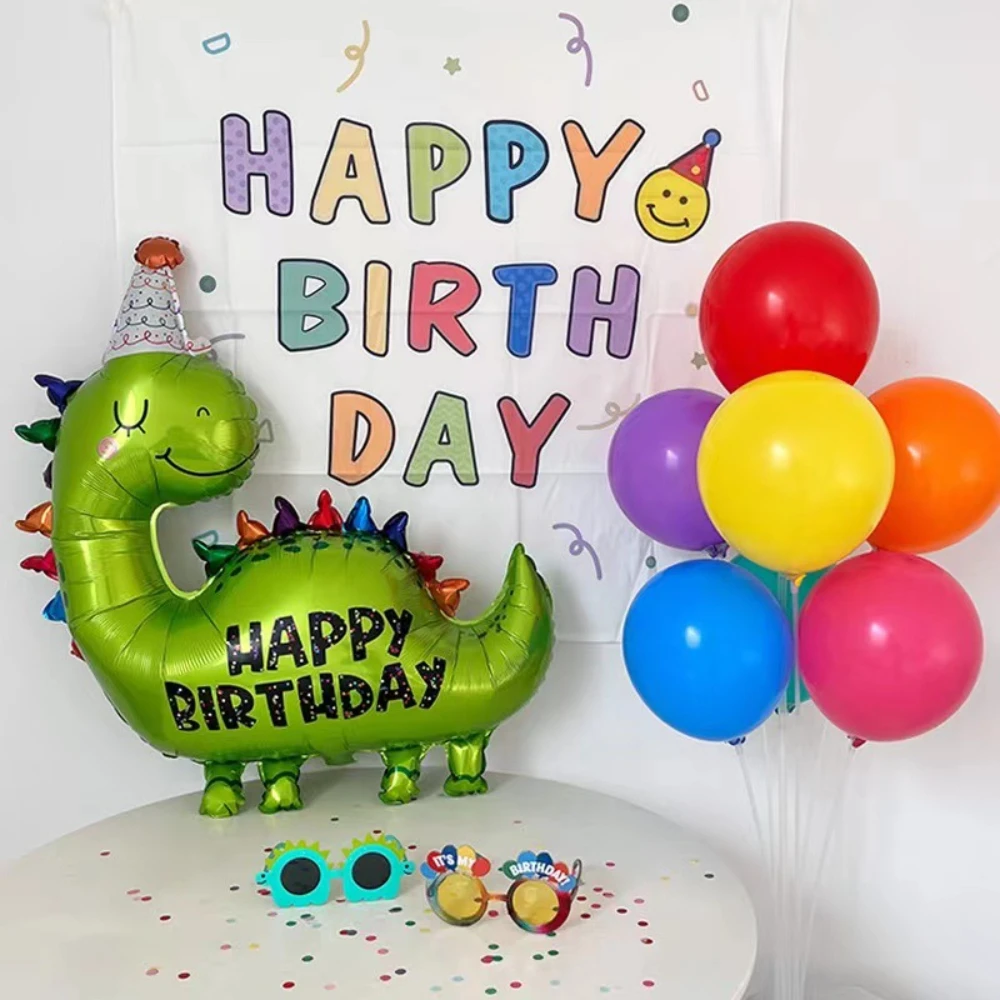 Cute Cartoon Pink Crown Dinosaur and Green Dinosaur Aluminum Film balloon,Suitable for Birthday Themed Parties Decorations