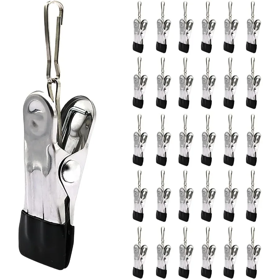 

30PCS Small Clothes Pin with Hook for Easy Hanging Stainless Steel Clothespins Metal Laundry Grip Clips Anti Rust Multipurpose