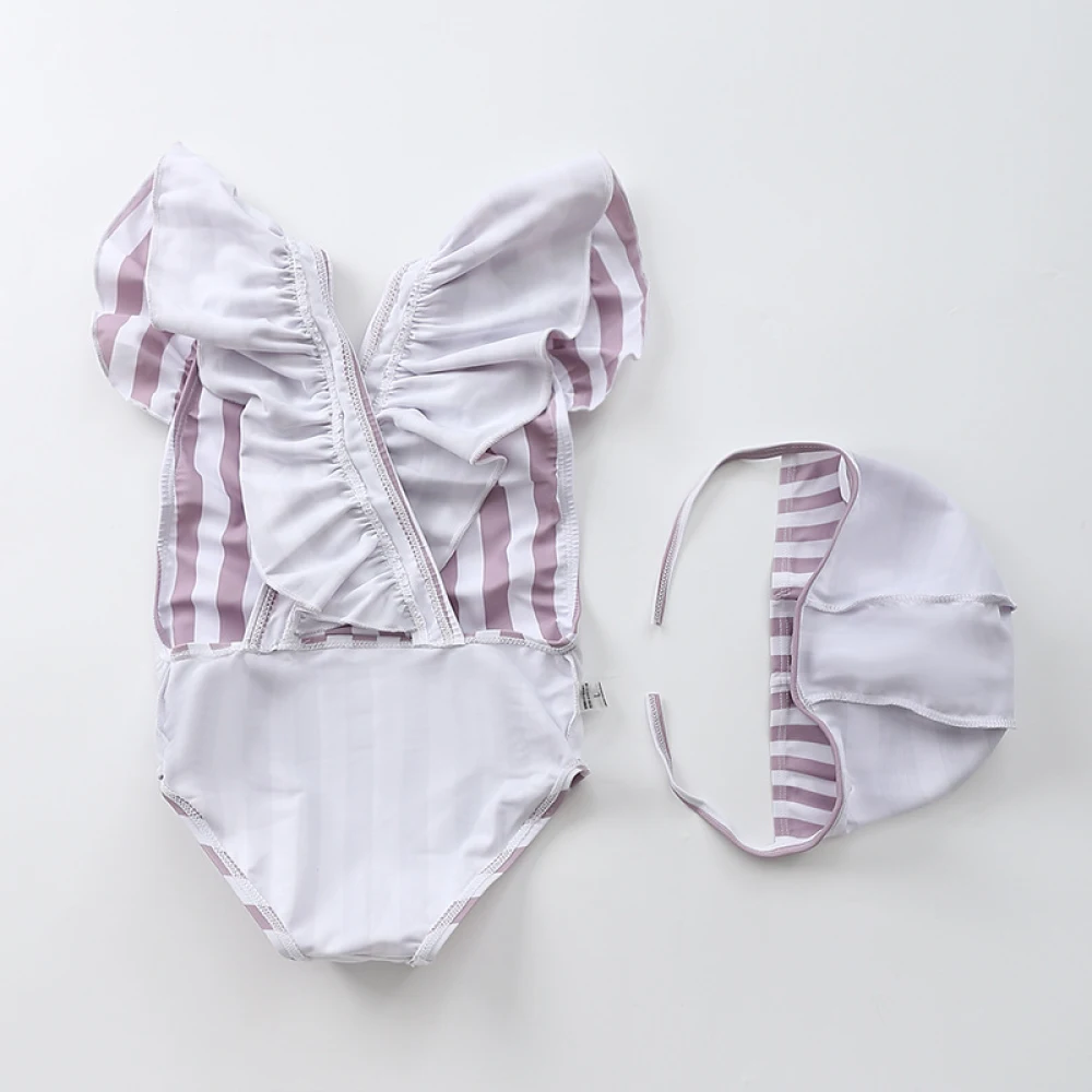 Happyflute-traje de baño de una pieza para niñas pequeñas, bañador con sombrero, ropa de playa, 2 a 8 años