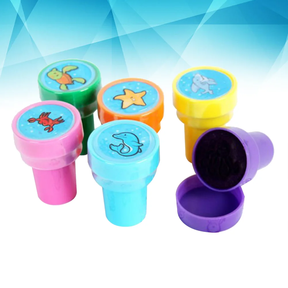 6 Pcs Plastic Stamps Sea Ocean Animal Creature for Kids School Prizes Learn Props Birthday Gift Party