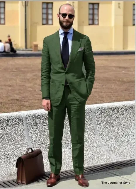 2024Latest Coat Pant Designs Navy Blue Green Linen summer causal Suit beach Wedding Suits for men custom Slim Fit skinny 2 Piece