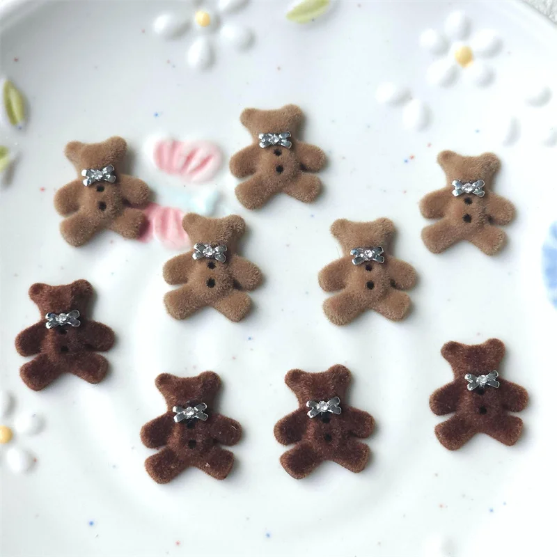Winter style 50pcs/lot color Flocking effect animals cartoon bears shape resin cabochon diy jewelry garment hair accessory