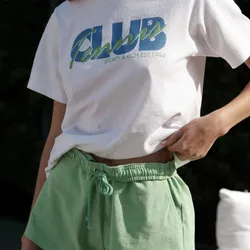 Tennis Club Retro Style 90's White Loose Cotton White T Shirt Female Summer Short Sleeve Casual Tops Street Fashion Sport Tees