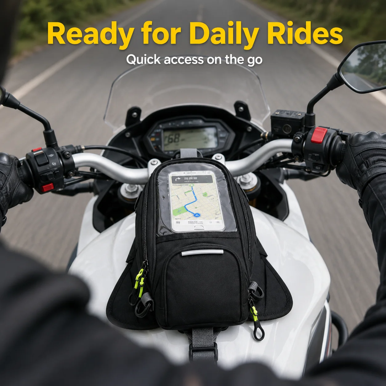 5L Magnetic Motorcycle Tank Bag with Touchscreen Phone Holder, 4 Mounting Straps, Rain Cover and Shoulder Strap