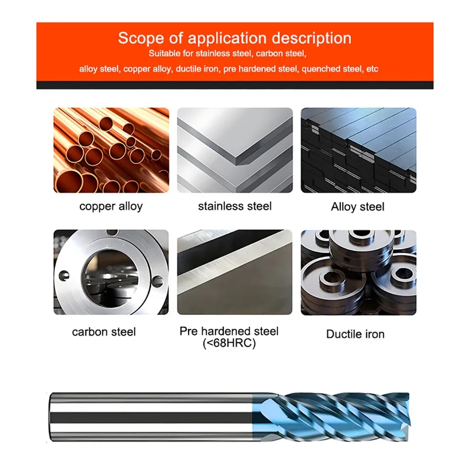 SHAZAM CNC-Maschine Wolframstahl Fräser Werkzeuge HRC50/55/65/70 4-schneidige 1,0–20,0 mm Hartmetall-Flachschaftfräser – Detail 6