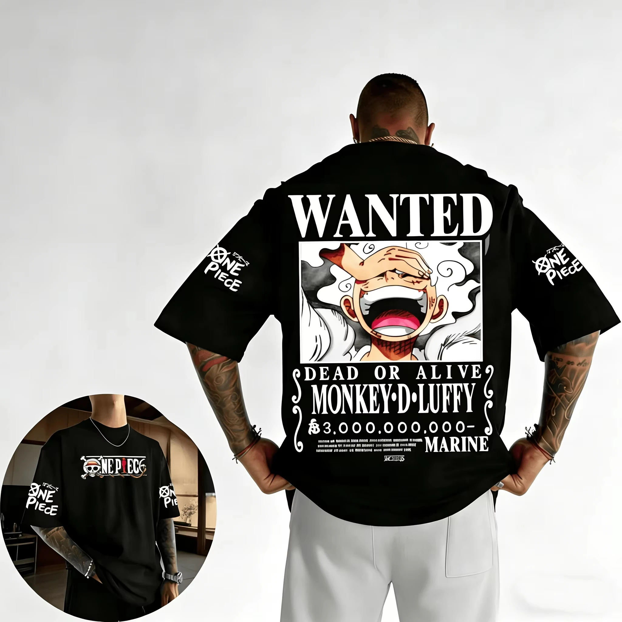Camiseta de One Piece Gear 5, Camiseta de Luffy Wanted, Cosplay Japonés, Camiseta de Joy Boy, Anime Manga, Camiseta Oversize, Camiseta de Gran Gramaje
